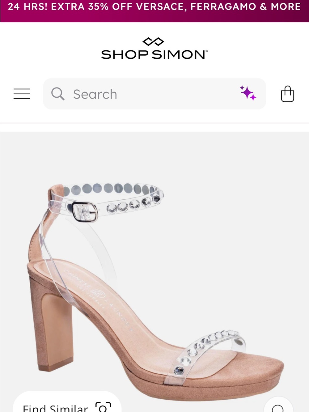 Chinese Laundry Nude Clear-Strap Block Heel Sandal with Crystal Accents